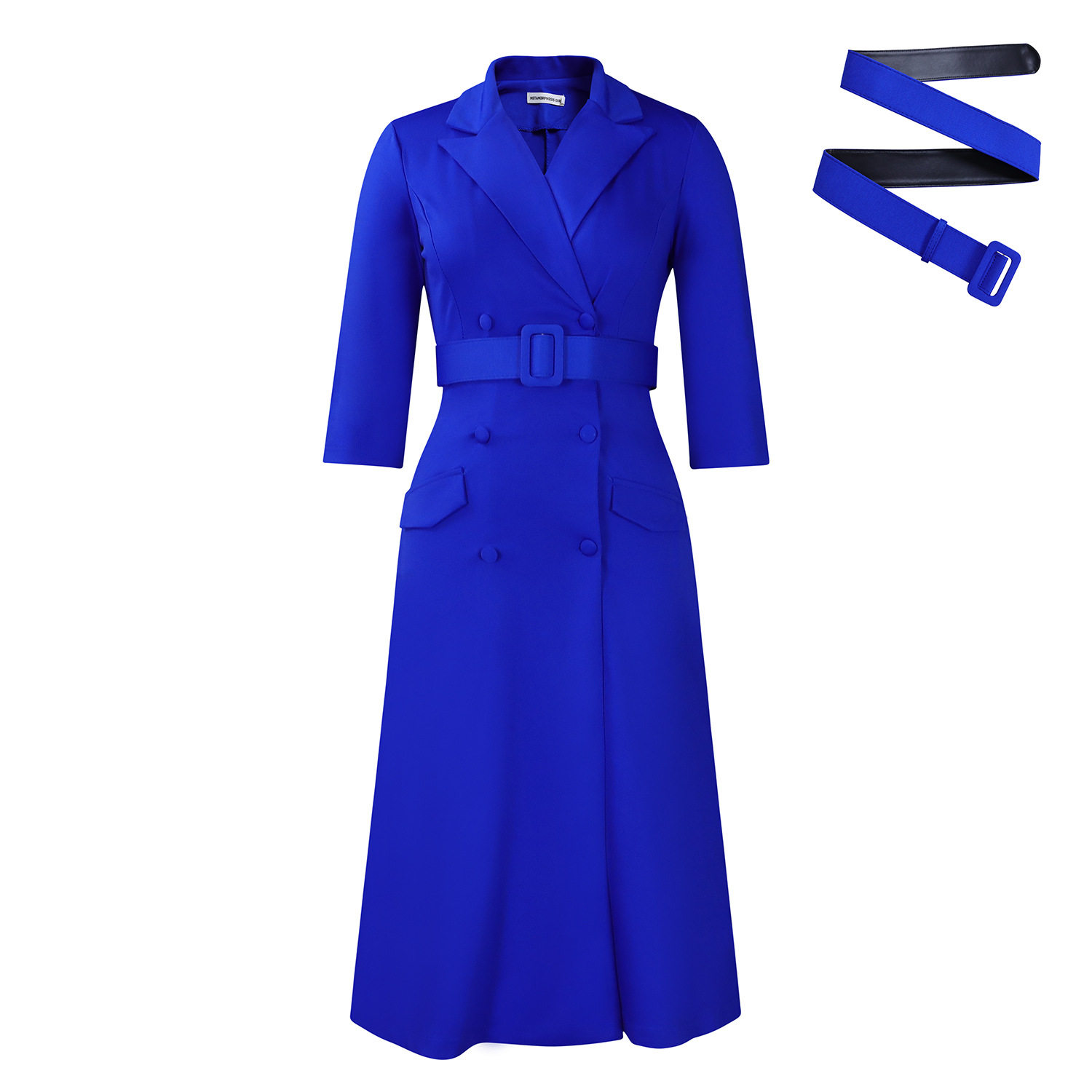 Double Breasted Blazer Dress Elegant Solid Color Mid Length Fashionable Design Perfect for Office or Casual Events