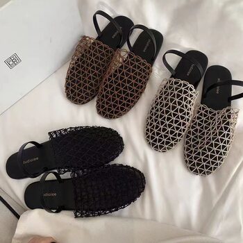 In-Stock New Trendy Lisbon-Style ~ Summer Mesh Hollow-Out Open-Toe Flat Sandals for Women