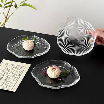 Irregular Cloud Glass Plate Design Transparent Fruit Plate Snack Plate Chinese Afternoon Tea Pastry Plate Tea Snack Plate