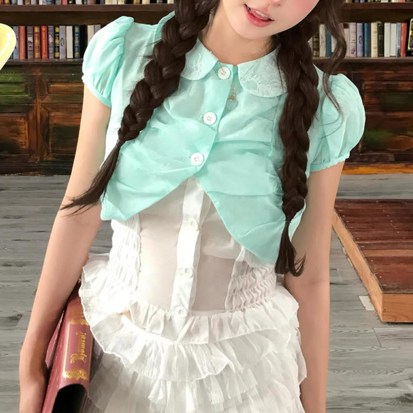 Womens Casual Outfit Stylish Irregular Short Sleeve Top Set Summer Fashion Available in Green and White