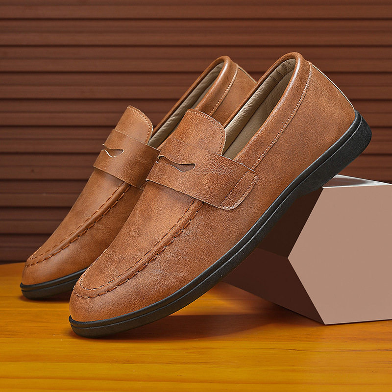 2026新款全黑色一脚蹬皮鞋男软底中年爸爸公务鞋商务通勤豆豆潮鞋,淘宝优惠券,粉丝福利购,淘宝优惠卷