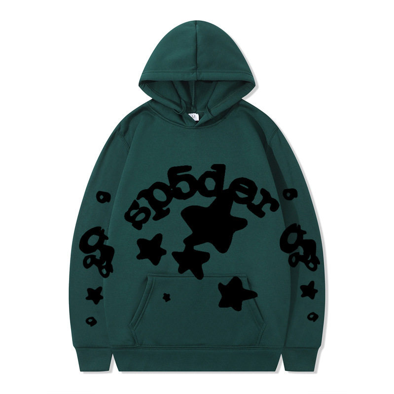 跨境 SP5DER蜘蛛网印花帽衫欧美潮牌大码宽松男女款连帽卫衣