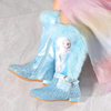 2025 Winter New Girls' High Heel Boots Frozen Elsa Plush Fashion Snow Boots with Fleece Lining for Warmth