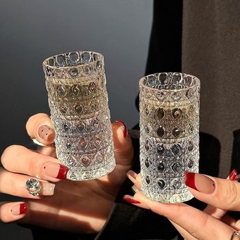 New Light Luxury Small Wine Glass Embossed Thickeneded Glass White Wine Cup Small Household One-Cup Spirit Gemstone Pattern