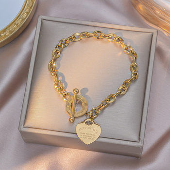 European and American Cross-Border Supply Heart Titanium Steel Bracelet Women's Personalized Jewelry Versatile Ot Buckle Trendyy Couple's Hand Jewelry Wholesale