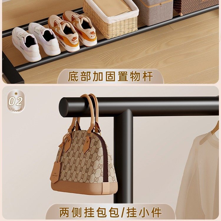 Simple Floor-Standing Clothes Drying Rack for Home Bedroom, Movable Clothes Hanger, Indoor Clothes Rod, Dormitory Single Rod Thickened Rack