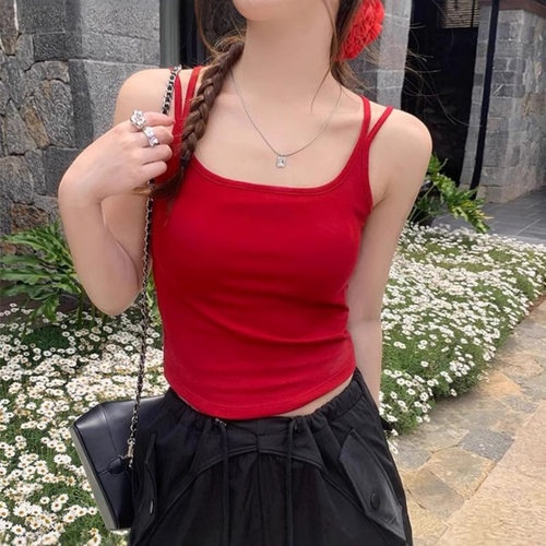 美背白色纯欲风带胸垫小吊带背心女夏季内搭外穿独特精致绝美上衣 - 图0