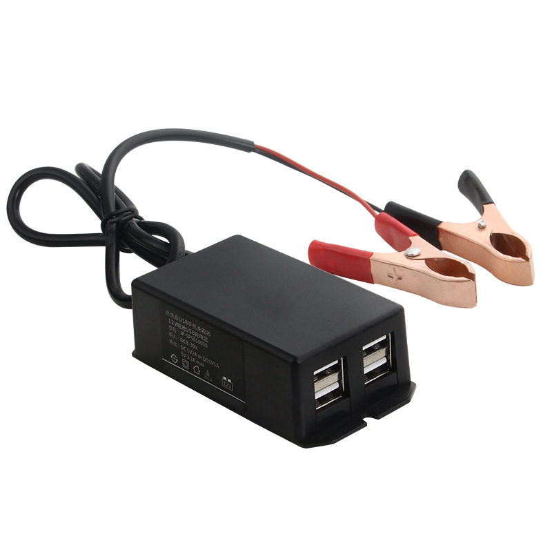 Battery alligator clip mobile phone charger car 12v24v car clip mobile phone charger one drag four USB fast
