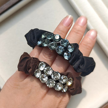 Korean Style High-End Rhinestone Headband New Elegant High-Elastic Rubber Band Women's Hair Tie High Ponytail Hair Tie Ball Headwear