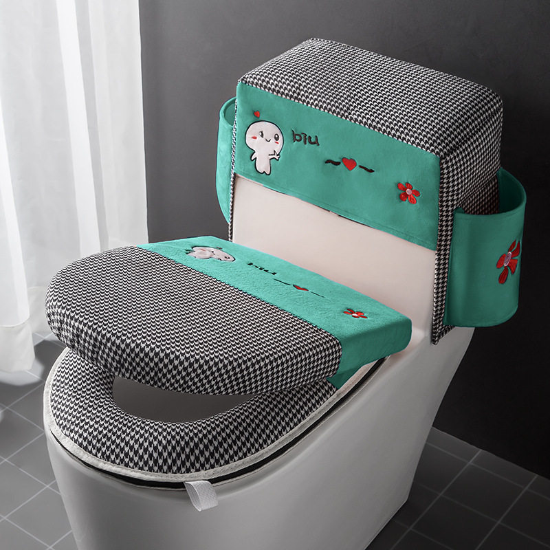 Winter Toilet Seat Cushion Home Thickened Toilet Seat Cover Toilet Ring Pad Toilet Seat Cushion Three-Piece Ginger Tea