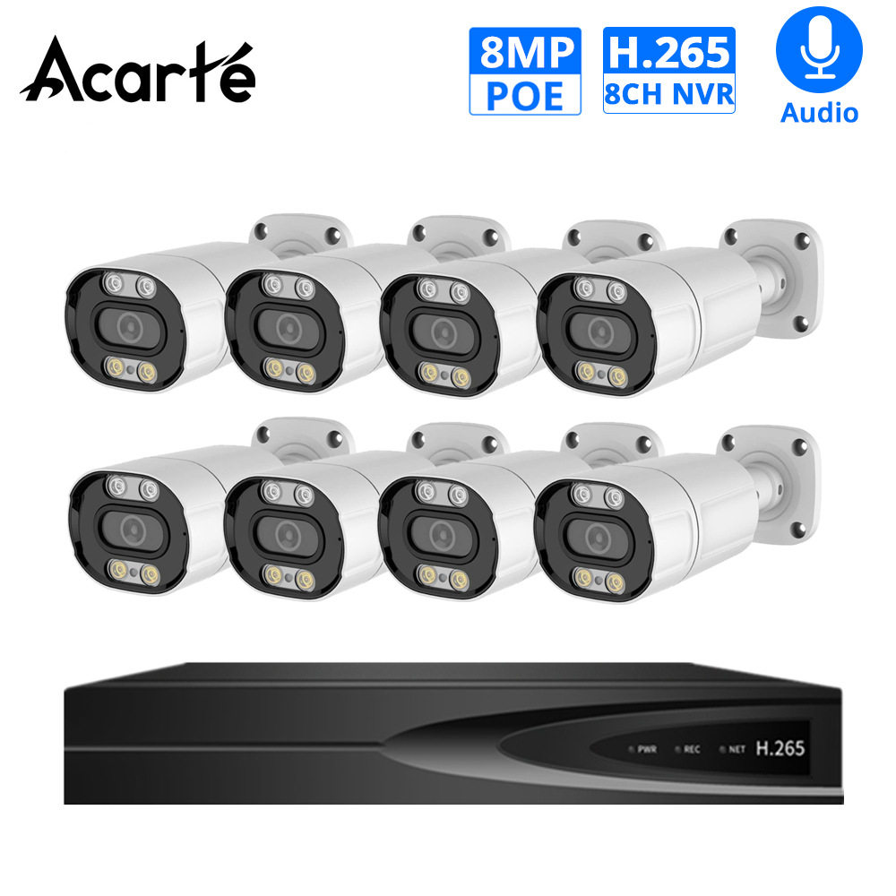 Acarte 8Mp 4K Cctv Camera Kit Full Color Poe Surveillance Camera Set