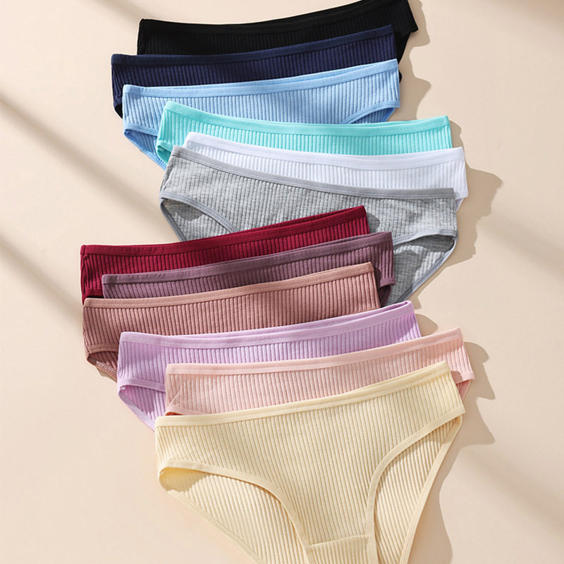 跨境内裤性感螺纹内裤女欧美女士内裤运动纯棉低腰女式三角短裤