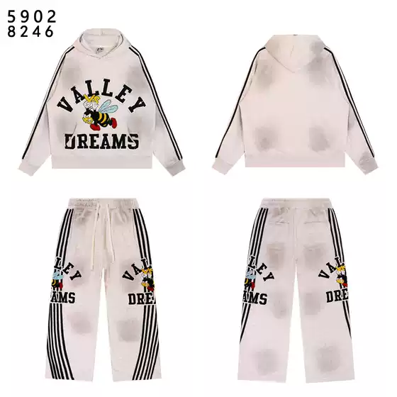 Cross-Border Foreign Trade 2026 Spring New American Hip-Hop Trendy Brand Vale Forever Sweatshirt Set with Embroidery and Print