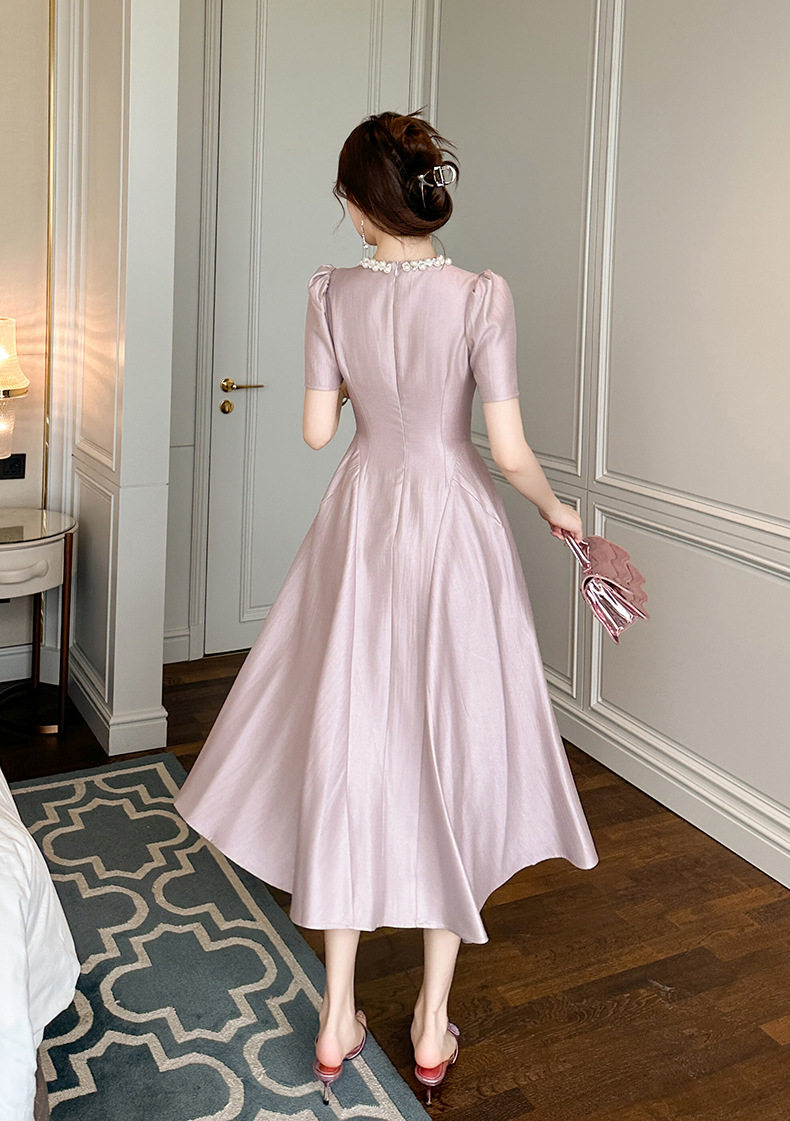 Đầm maxi nữ tay ngắn cổ tròn thắt eo dáng suông — [Đen], [Xanh bạc hà], [Tím] chi tiết 15