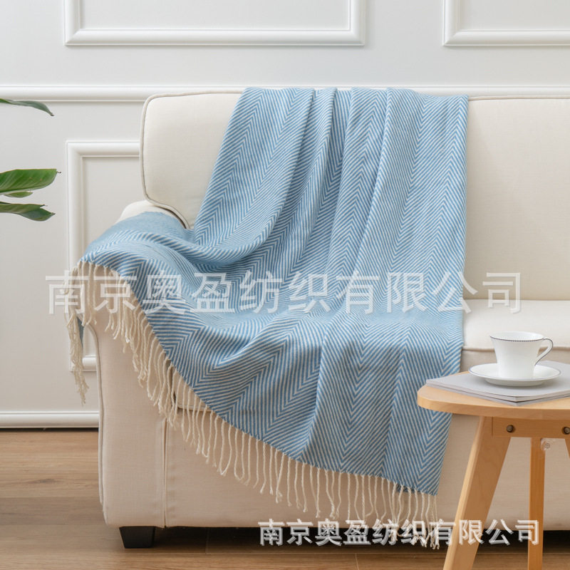 Nordic Casual Blanket Herringbone Pattern Shawl Tassel Blanket Scarf Soft Decoration Blanket Bedside Blanket Sofa Cover Blanket Stripes