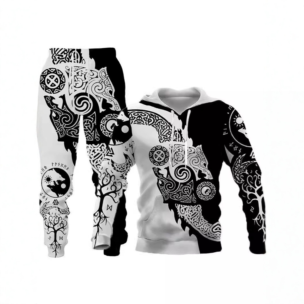 2025 Cross-border New Wolf 3D Printed Hooded Sweatshirt Suit...