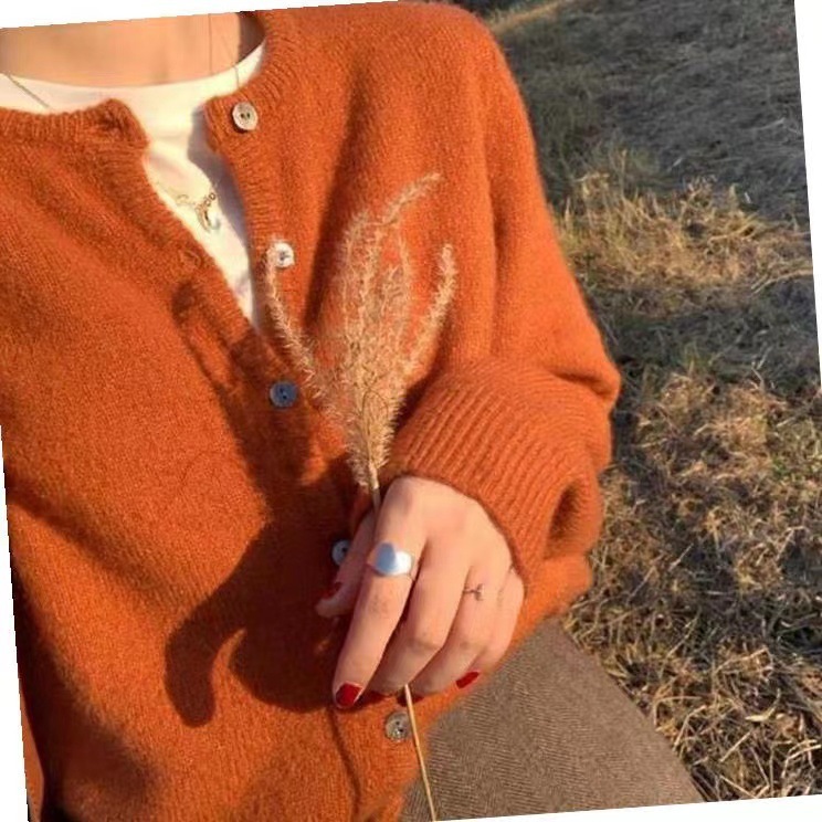 浣熊毛短款针织小开衫秋冬女装2025新款圆领叠穿打底毛衣外套上衣