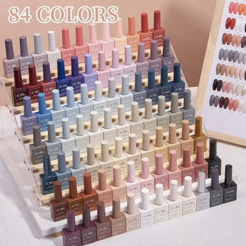 Cross-Border Hot Selling Color Bottle Nail Polish 84 Colors Solid Color Sequin Nail Polish One Color One Bottle Nail Polish Complete Set
