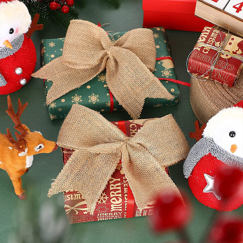 Original color yellow sub-pure linen roll ribbon hemp rope handmade DIY Christmas decoration bow fabric sisal