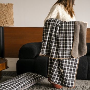 Japanese Wabi-Sabi Style Blanket, Pure Cotton Yarn-Dyed Jacquard Brushed Bionic Wool Blanket, Single Blanket, Casual Blanket