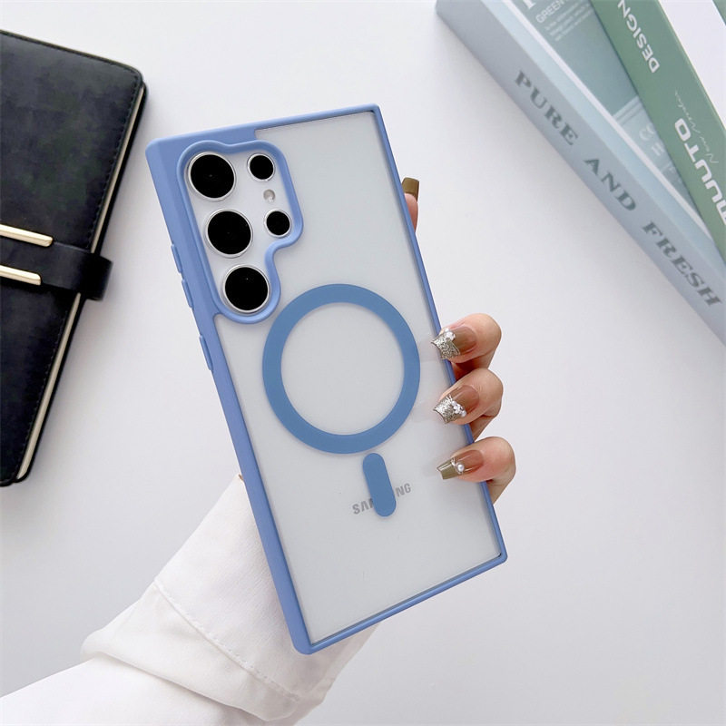 Suitable for Samsung S24 Mobile Phone Case, Magnetic Acrylic Colorful S23Ultra Transparent S25 Skin-Feel Protective Case A56