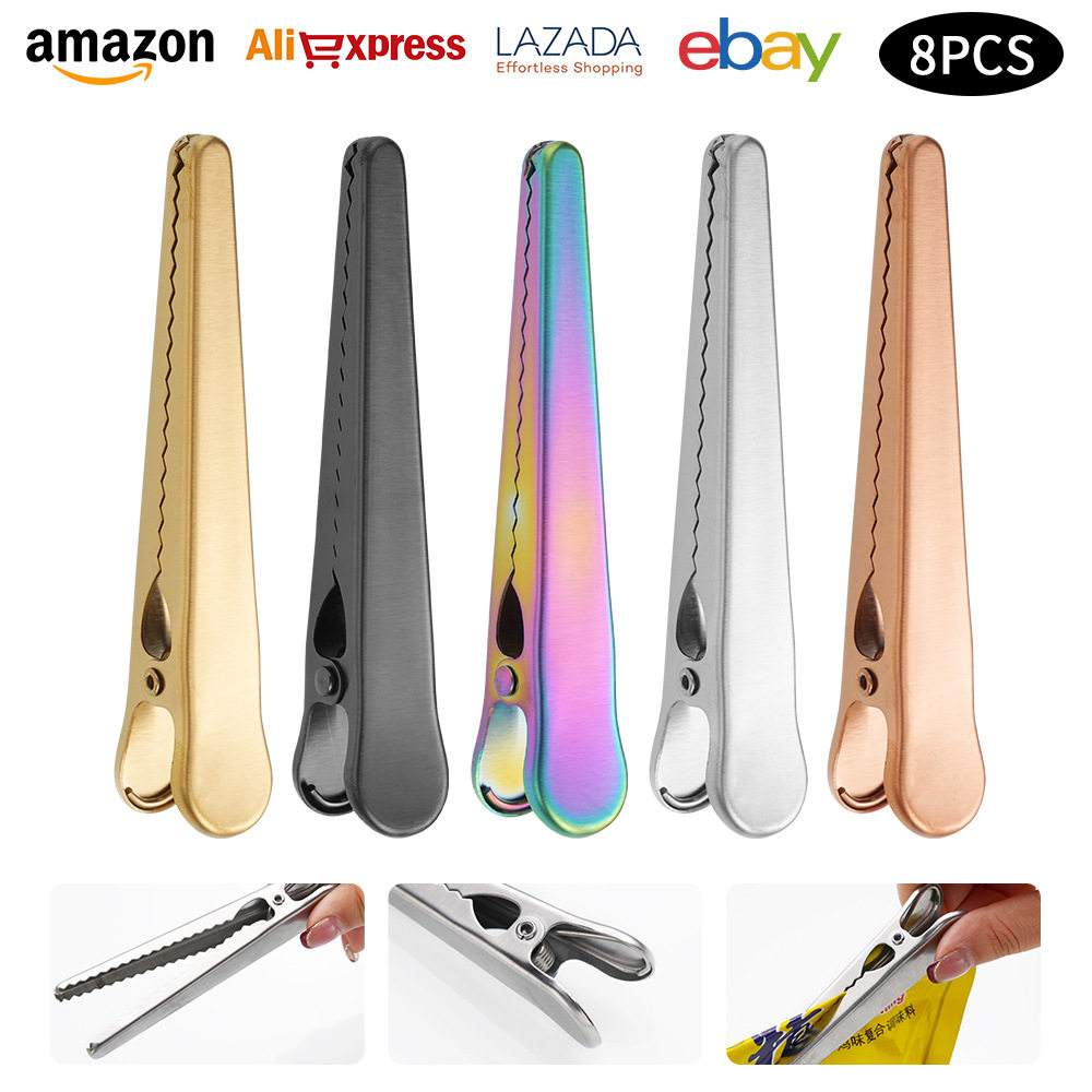 Source Manufacturer Stainless Steel Clip Amazon Cross-Border Household Milk Powder Coffee Bag Crocodile Clip to Keep Fresh