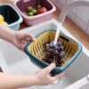Double-Layer Vegetable Washing Basin with Plastic Draining Basket, Colander for Washing Rice, Vegetable Basket, Fruit Washing Tray, Practical Water-Draining Basin