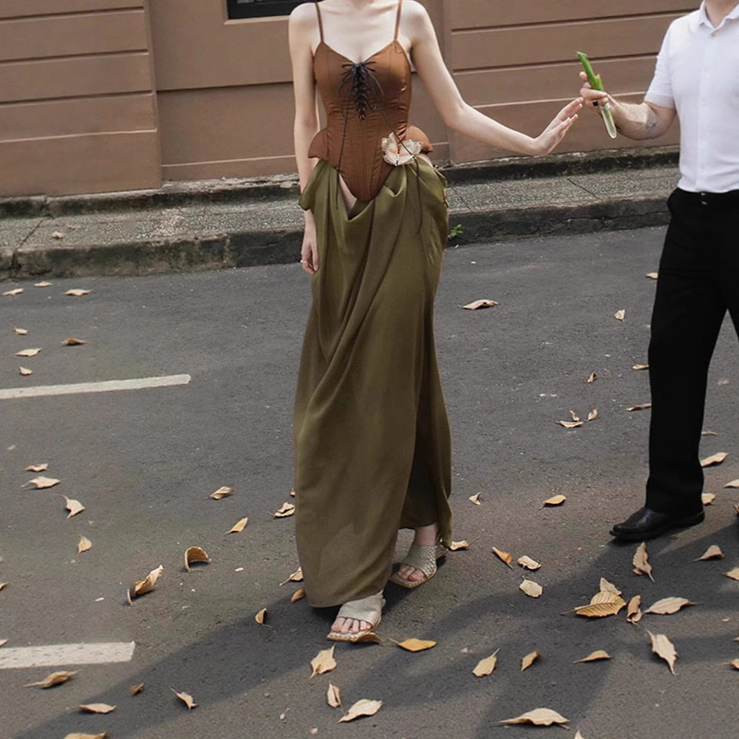 Fashion Vintage High Waisted Bow Design Sexy Midi Skirt for Women Spring Collection Elegant Style Wholesale Available