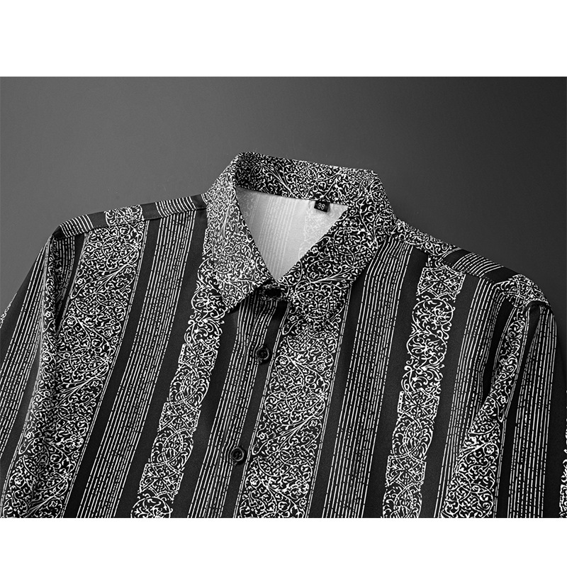 Áo sơ mi nam dài tay họa tiết hình học in kỹ thuật số, vải polyester mềm mịn chống nhăn — Giá bán đại lý không được thấp hơn 208, Màu sắc hình ảnh