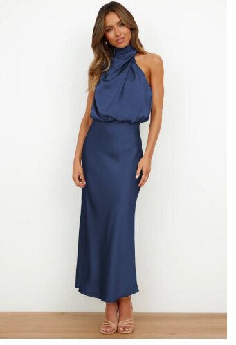 Sleeveless Satin Dress Elegant Solid Color Lightweight Fabric Spring Summer Evening Wear Wholesale Available