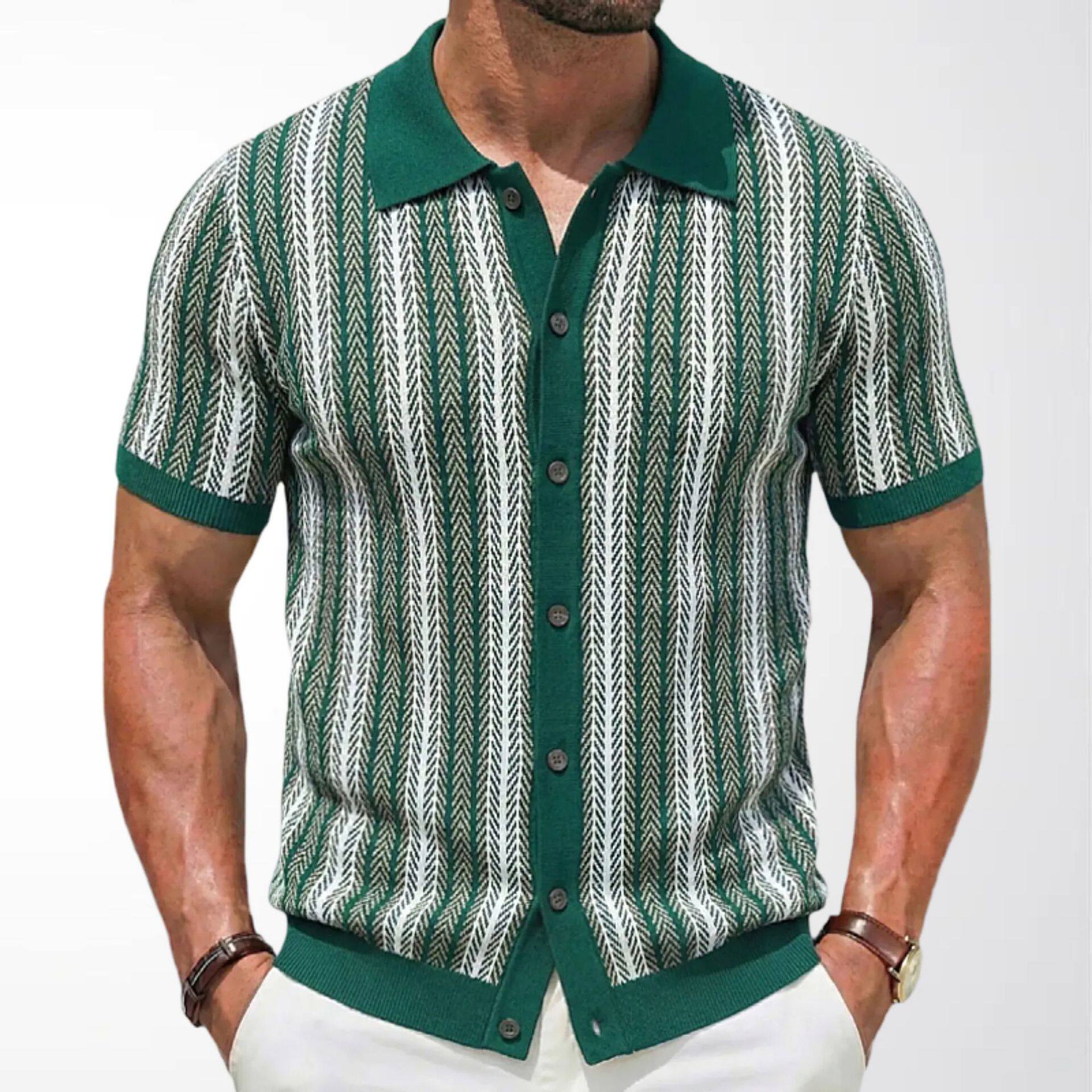 欧美外贸男士高端短袖针织衫夏季新款条纹提花商务Polo衫潮SY0116