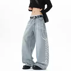 American Street Vibe Light-Colored Distressed Washed Jeans Retro Relaxed Cool Straight Wide-Leg Floor-Length Pants