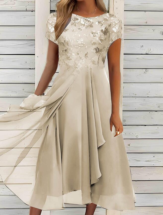 Chiffon Maxi Dress with Sequin Print Round Neckline Elegant Evening Wear Available in Multiple Colors and Sizes
