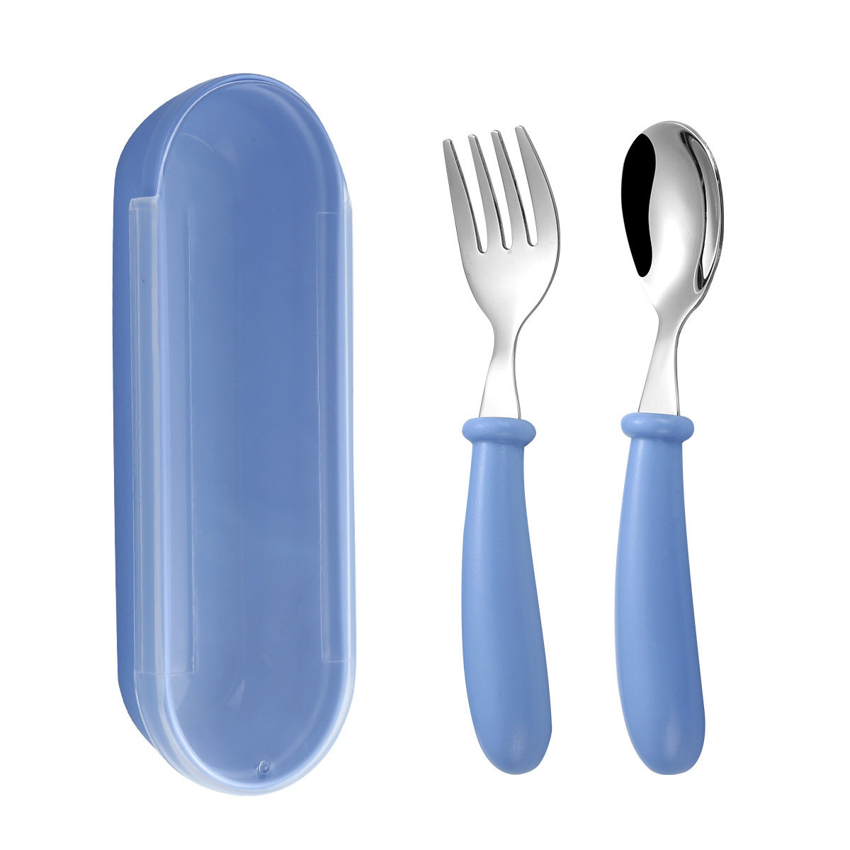 Amazon Hot Selling 304 Stainless Steel Children's Tableware suit Spoon Fork Out Portable Baby Baby Tableware Set of 3