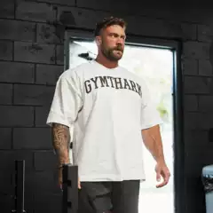 Long-Term Chris Muscle Shark Fitness Collaboration Heavyweight Loose Printed Sports Small Neckline Short Sleeve T-Shirt