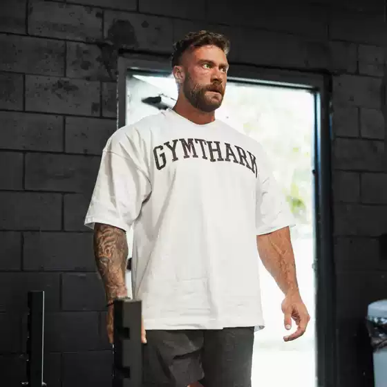Long-Term Chris Muscle Shark Fitness Collaboration Heavyweight Loose Printed Sports Small Neckline Short Sleeve T-Shirt