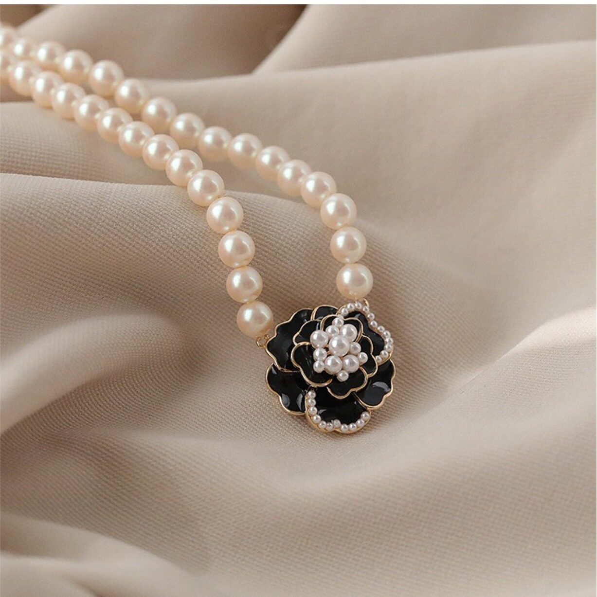 Camellia Pearl Necklace Women's Clavicle Chain Chocker Necklace Flower Korean Style Korean Dongdaemun Same Style Casual