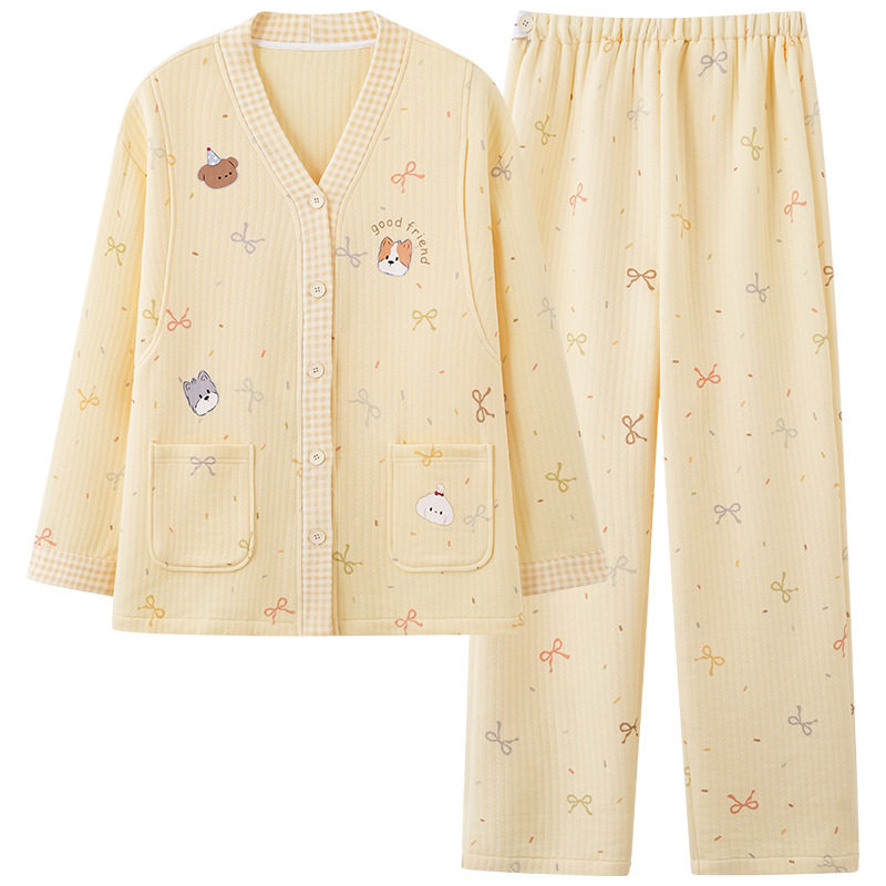 Pure Cotton Maternity Pajamas, Winter Outer Wear, Air Cotton Nursing Pajamas, Home Clothes, Confinement Clothes, Winter Maternity Breastfeeding Two-Piece Set