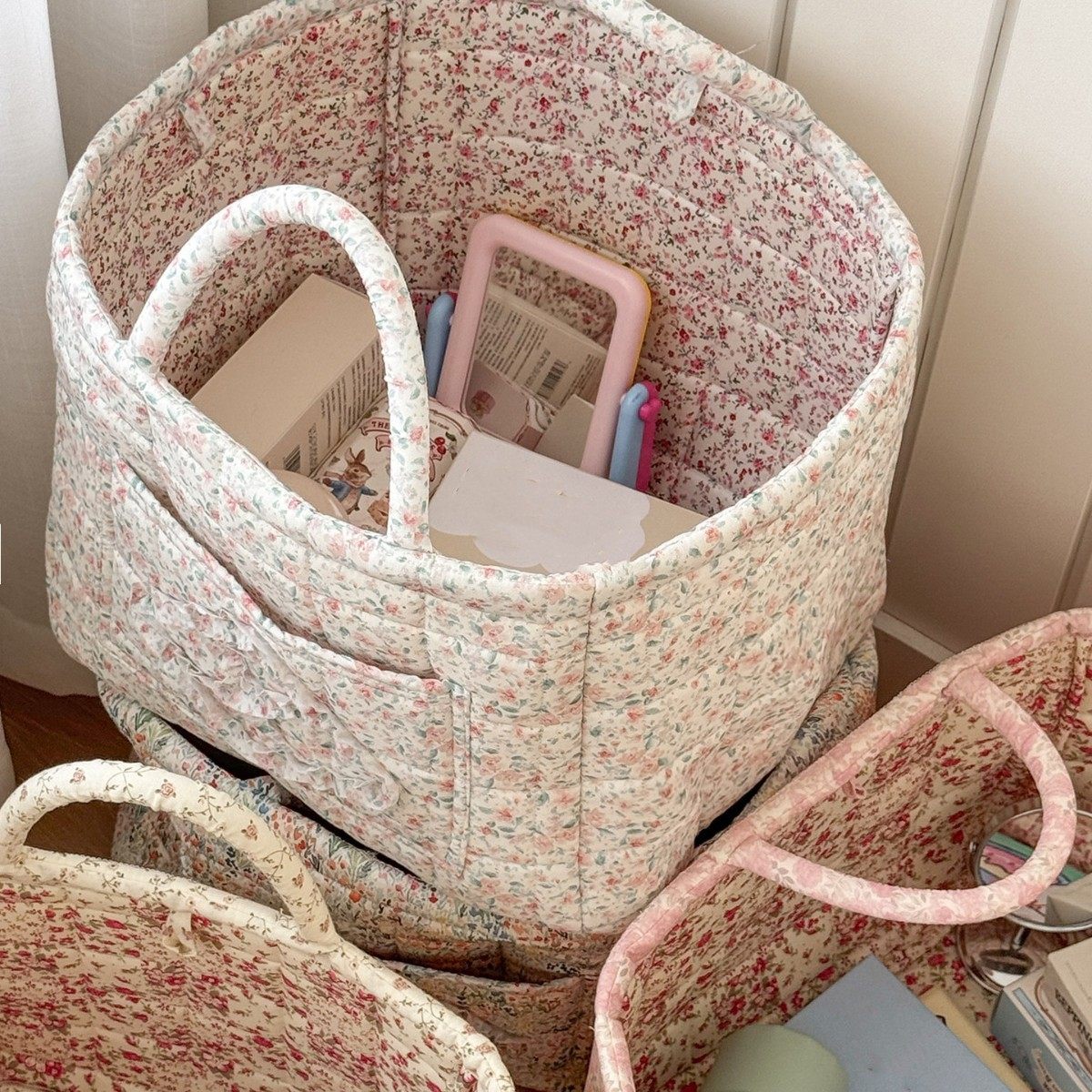 Floral High-value Lightweight Dirty Clothes Storage Basket Sweet Fresh Style Foldable Portable Storage Box