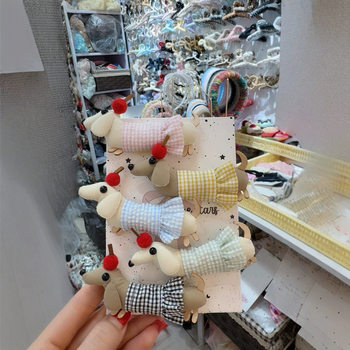 Korean Cute Polka Dot Plaid Fabric Dachshund Hairpin Kidsren's Versatile Sweet Hair Tie Ponytail Ball Hair Rope