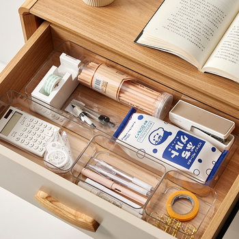 Japanese Desktop Drawer Storage Box Partition Kitchen Tableware Stationery Organizer Small Box Transparent Plastic Partition Artifact