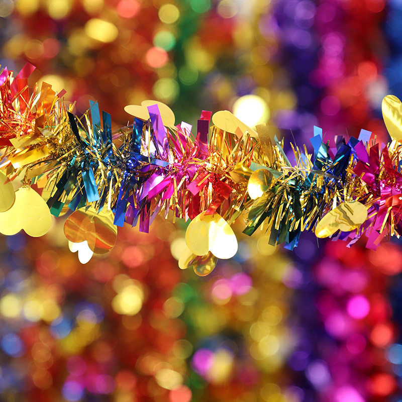2026 New Year's Day Shopping Mall Classroom Garland Decorations Colorful Strips Five-Star Tinsel Ribbons Dense Wedding Decorations