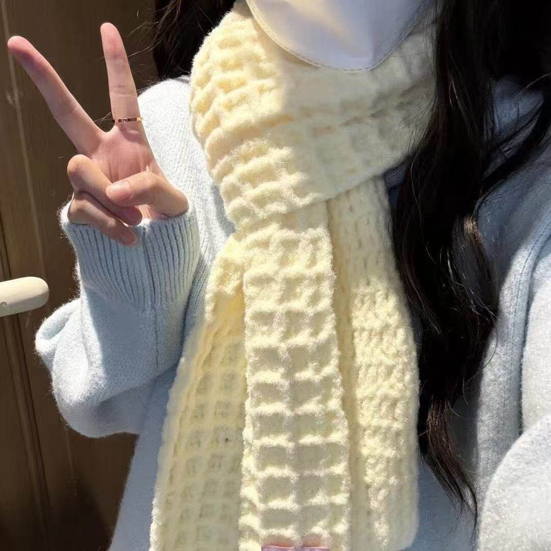 Waffle Scarf Wool Handmade DIY Material Package Knitting Gift for Boyfriend and Girlfriend Warm Neck Scarf Soft and Comfortable Winter
