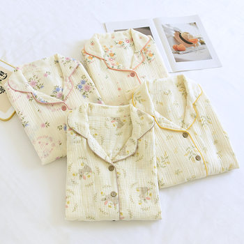 A variety of spring and autumn cotton plus size crepe double-layer cotton month clothing postpartum cartoon nursing maternity feeding suit