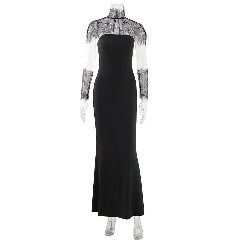 Lace Evening Gown Sleeveless Strapless Elegant Solid Color with Lace Sleeves Perfect for Formal Events