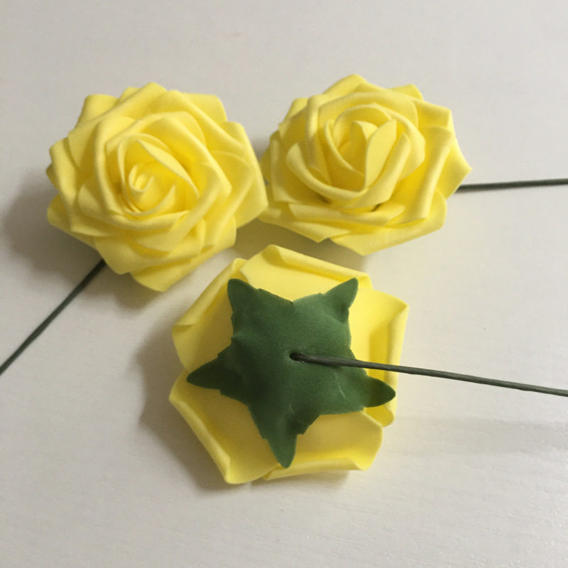 工厂现货仿真8cm带杆PE玫瑰花 泡沫花头手捧花婚庆喜糖盒配件