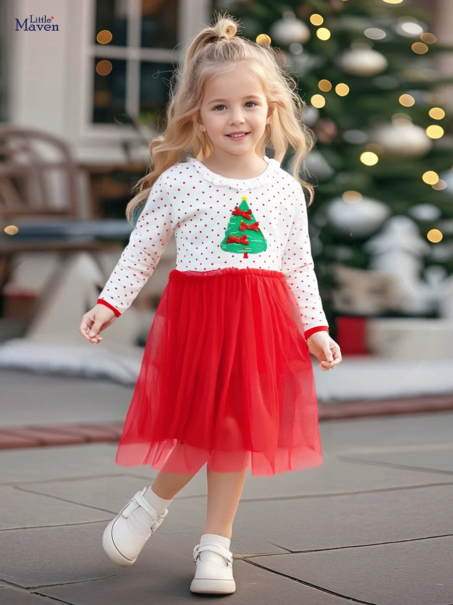 Christmas Style Girls' Dress, Autumn Mesh Kids' Dress, Cute Baby Dress