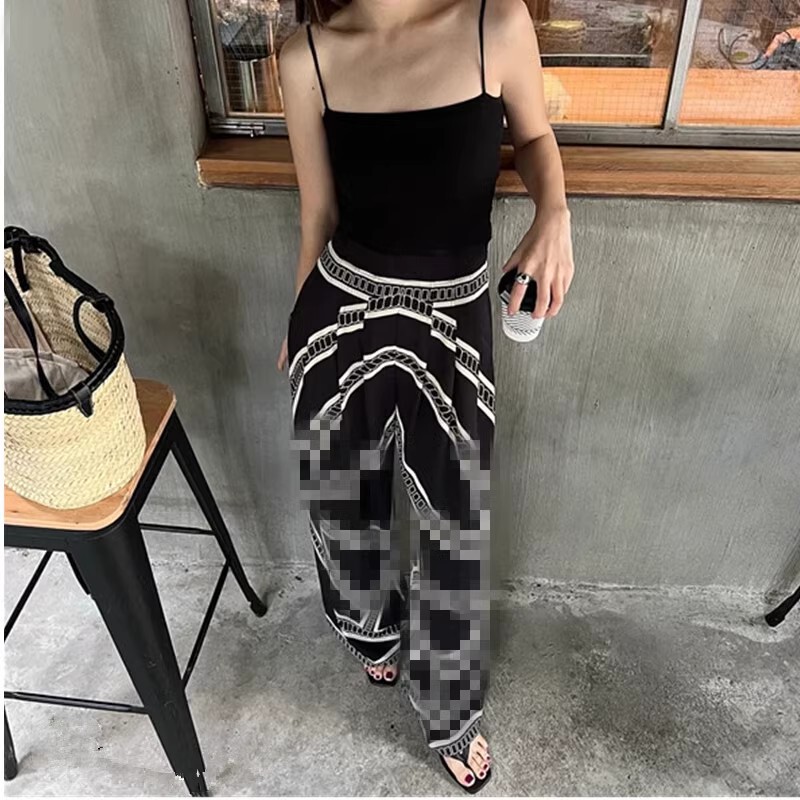 Set quần ống rộng họa tiết ngựa và chân váy quấn nữ — [Kem kem] quần ống rộng, [Nero đen] quần ống rộng