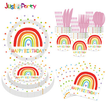 Bohemian Rainbow Theme Paper Tray Paper Cup Tissue Straw Tableware suit Holiday Baptism Party Decoration Supplies