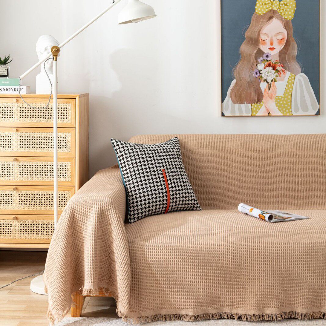 Nordic Khaki Sofa Throw Blanket, Sofa Cushion, Multi-Purpose Cover, Simple and Stylish Tablecloth, Camping Blanket, in Stock